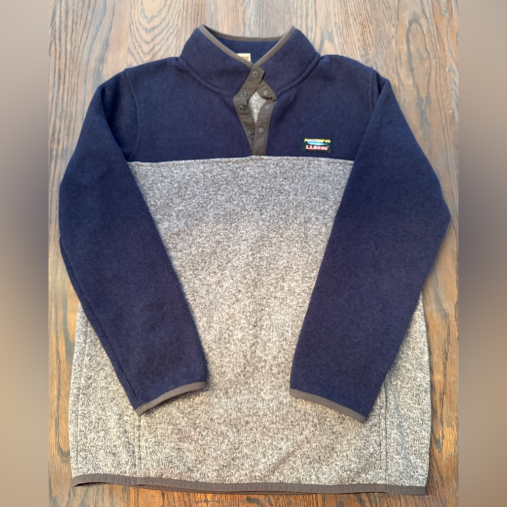 Kids L.L. Bean Blue and Gray Quarter Snap Pullover Sweater Jacket Size XL